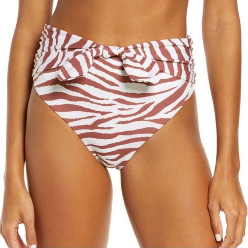 Veronica Beard Azoia Tiger Stripe Tie-Waist High Waist Rust Bikini Swim Bottoms
